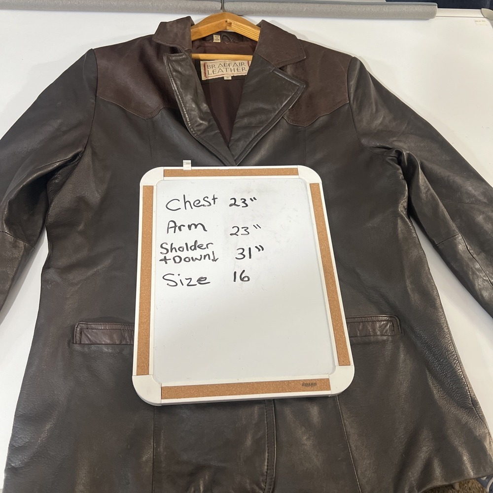 Braefair Leather Brown Genuine Leather Jacket Coat Women's Size 16 - Picture 12 of 13